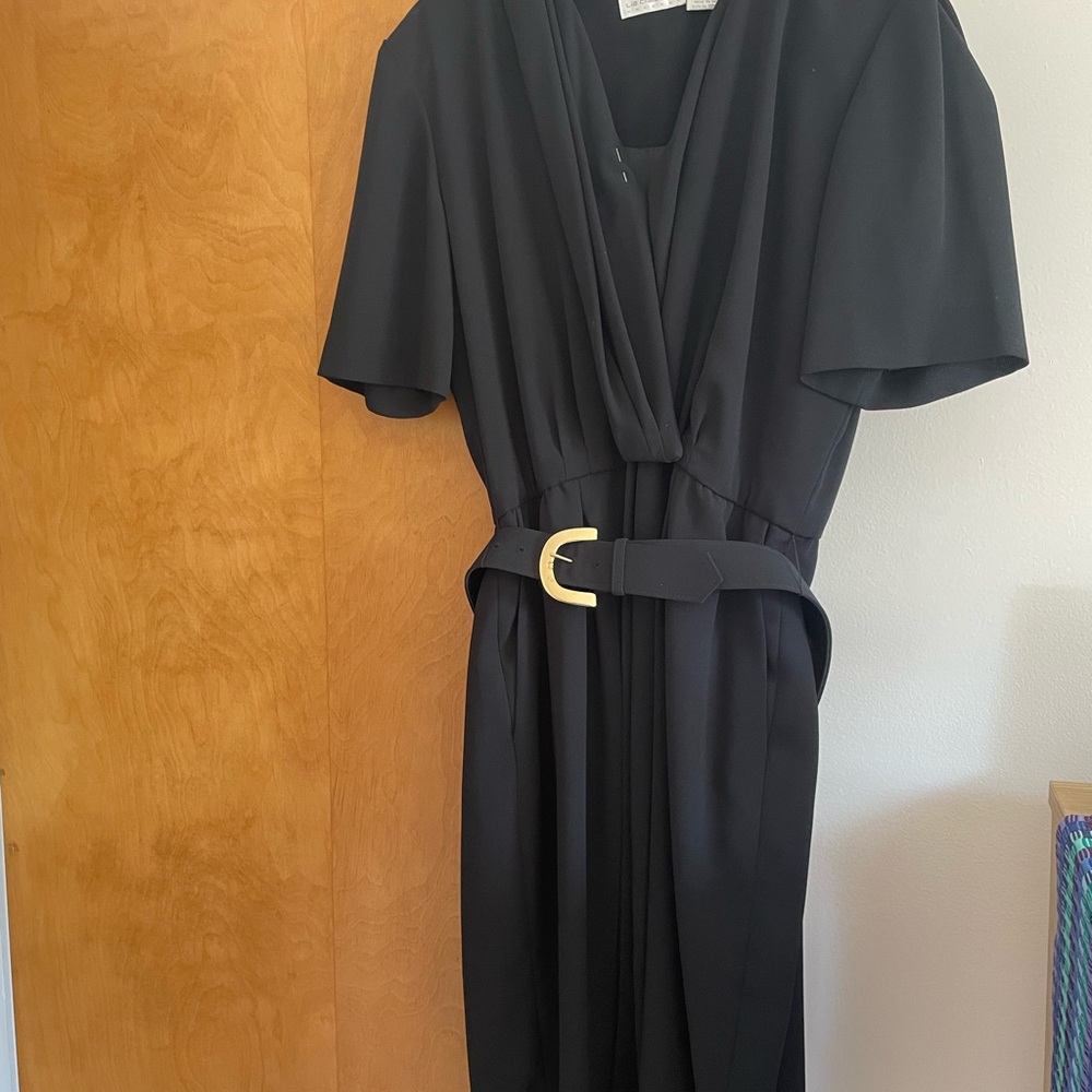 Liz Claiborne Black Long Sleeve Dress with Belt